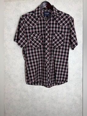 Wrangler•Western•Shirt•Men's•Med• Short Sleeve•Pearl Snap•Plaid•Cowboy•WTNH92071